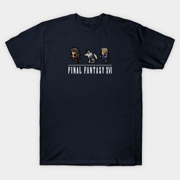 Clive, Torgal, and Cid Logo Design | FFXVI Pixel Party Members | Final Fantasy 16 | Dark Colors T-Shirt by AFKApparelGG